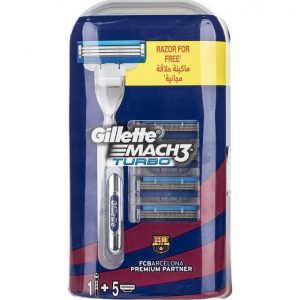 Gillette شفرات مع يد مجانيةMach3 تربو - 5 قطع